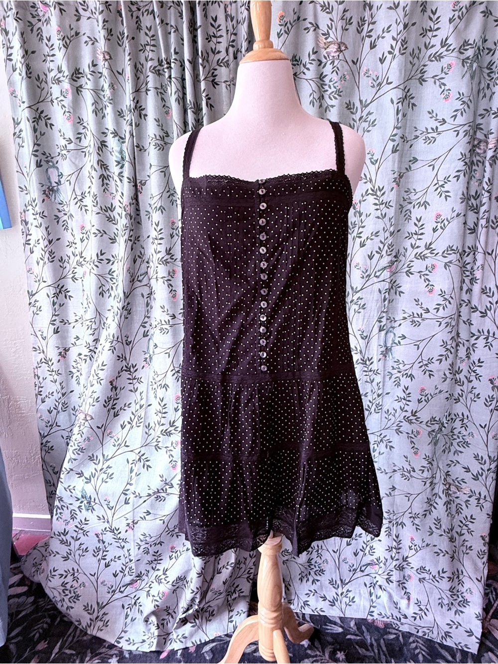 Gap Polka Dot Lace-Trim Slip Dress - Black